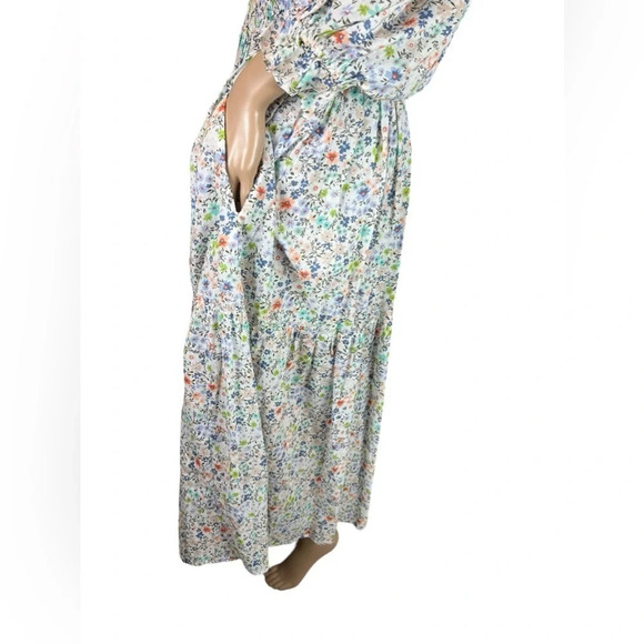 KARLIE Womens White Floral Smocked Maxi Dress Puff Sleeve Size Small - Picture 6 of 13